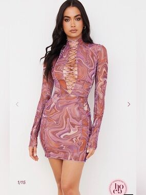 House of CB Purple & Pink Swirl Lace-Up Mini Dress